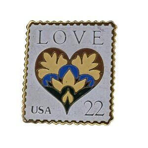 Vintage 1984 Love USPS Stamp Lapel Pin USA 22 Cent LOVE Floral Heart March Co